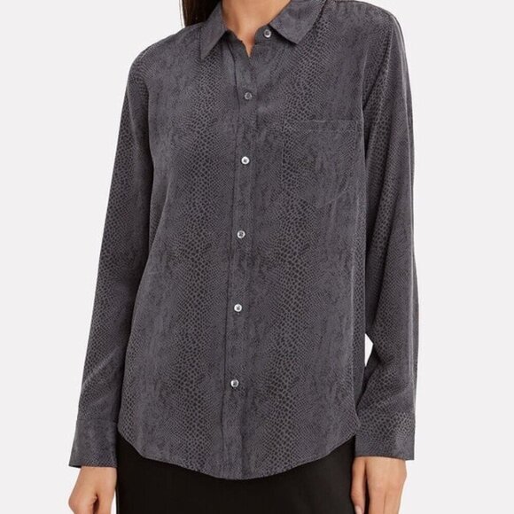RAILS Kate Cobra Print 100% Silk Top Size XS charcoal black button up - Picture 3 of 12